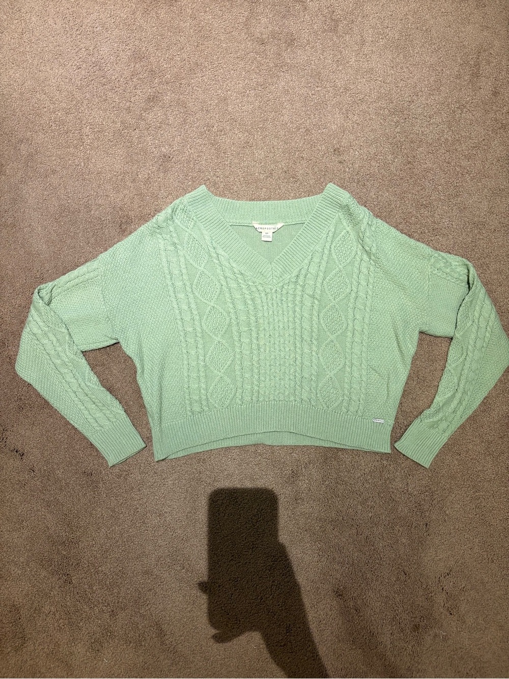 Aeropostale Mint Green Cable Knit V-Neck Sweater size small